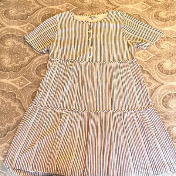Madewell Striped Crewneck Button-Front Tiered Mini Dress - Picture 5 of 7
